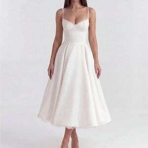 Ivory Midi Fit-and-Flare Spaghetti-Strap Dress